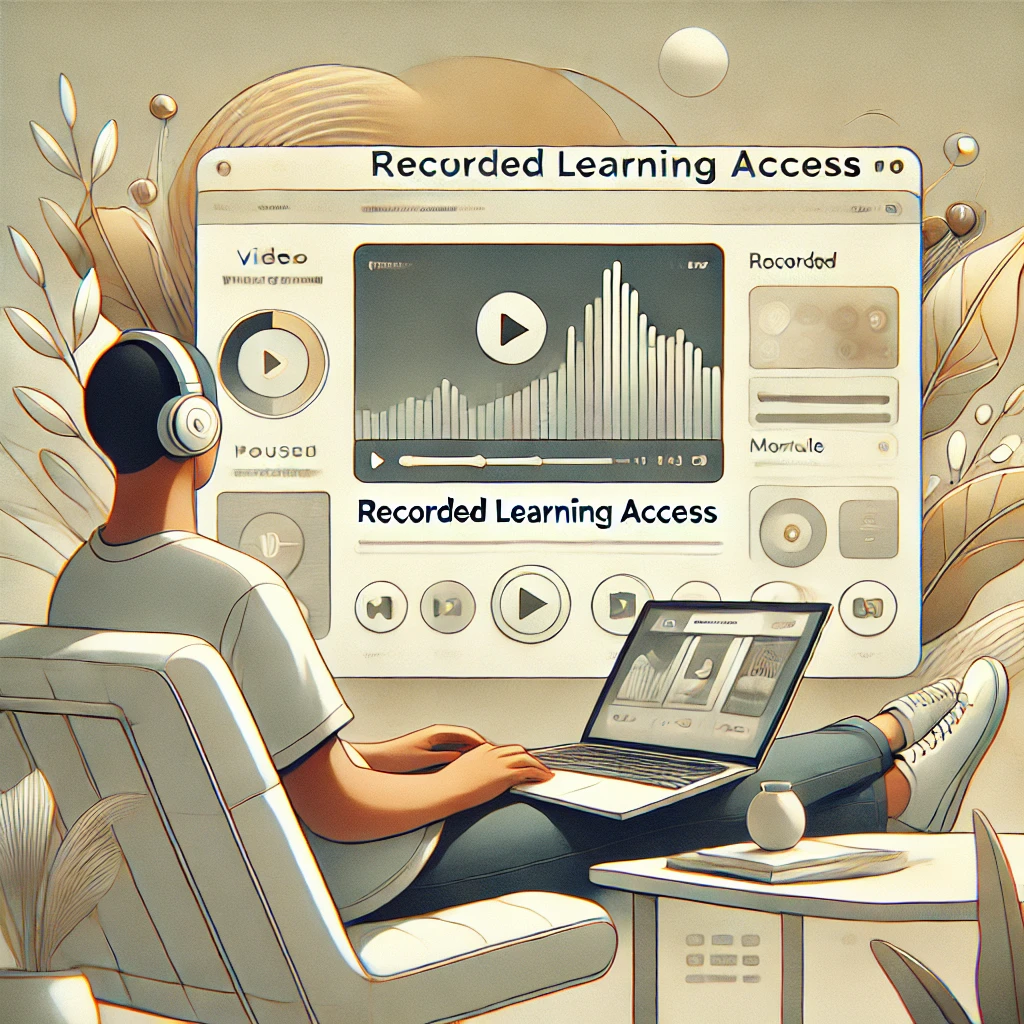 DALL·E 2026-04-11 22.35.50 - A clean, modern, elegant website section illustration representing recorded learning access. Scene shows a calm, organized digital learning environmen