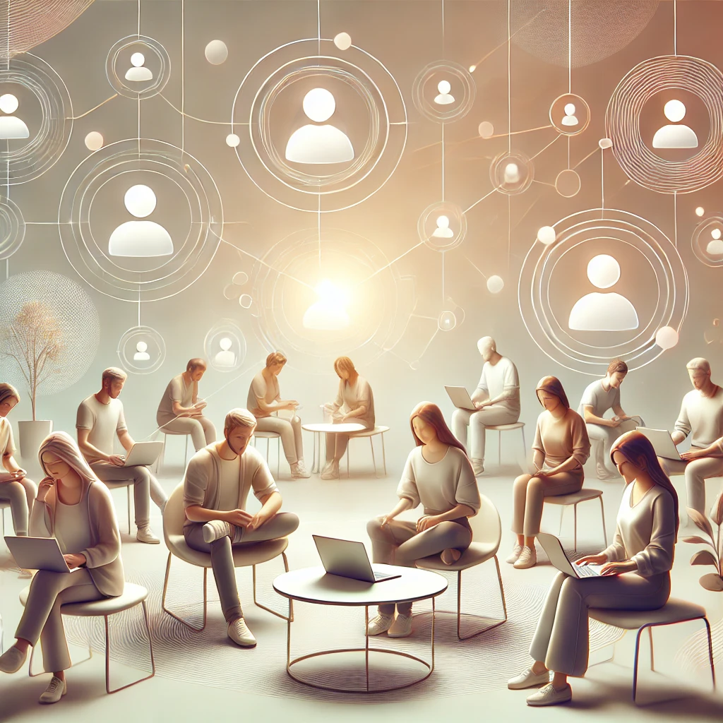 DALL·E 2026-04-11 22.43.10 - A clean, modern, elegant website section illustration representing membership and community, matching a premium coaching brand aesthetic. Scene shows